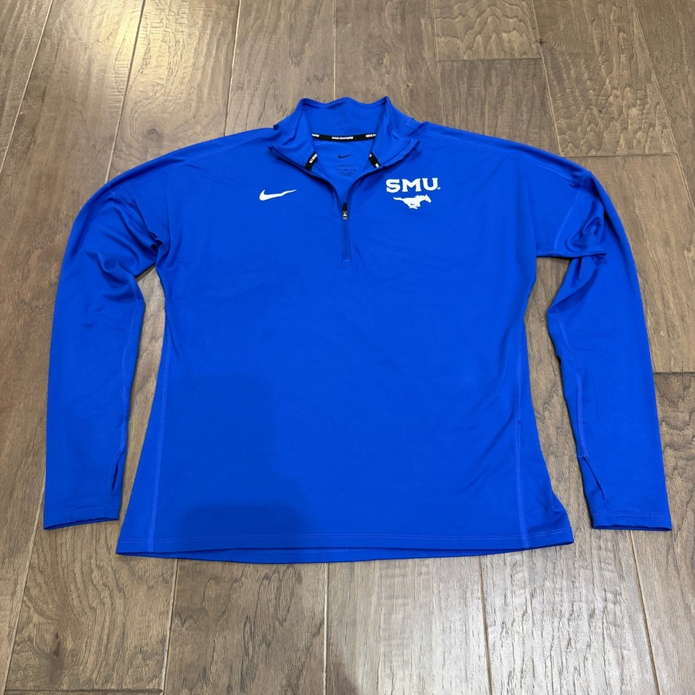 Nike SMU Mustangs Dri Fit 1/4 Zip Long Sleeve Athletic Top Women's M Royal Blue‎